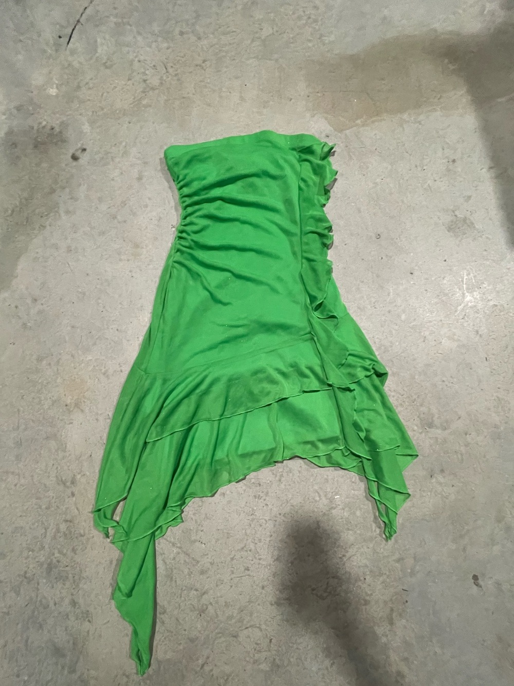 Strapless Ruffle Asymmetric Green Top